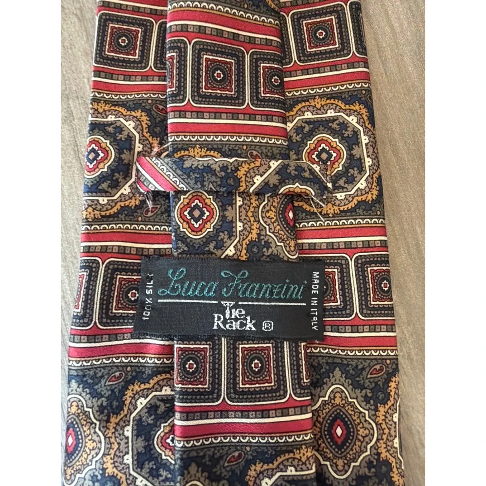 Luca Franzini The Rack Italy Silk Geometric Medallion Tie Navy Red Gold Classic